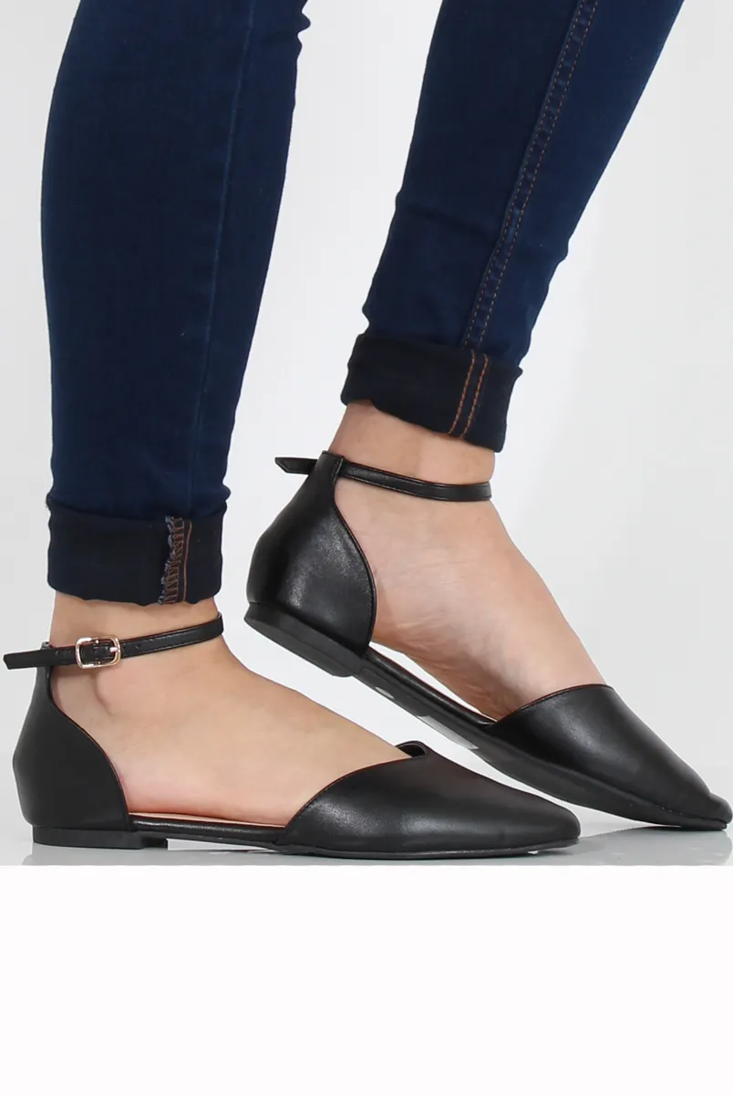 - Kelsa Customer satisfaction Black Flat Shoes PU Exceptional value Pointed