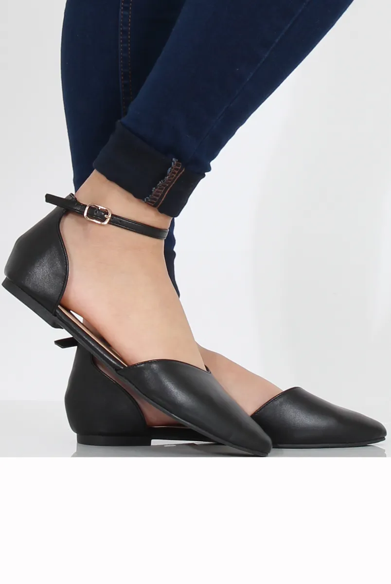 - Kelsa Customer satisfaction Black Flat Shoes PU Exceptional value Pointed