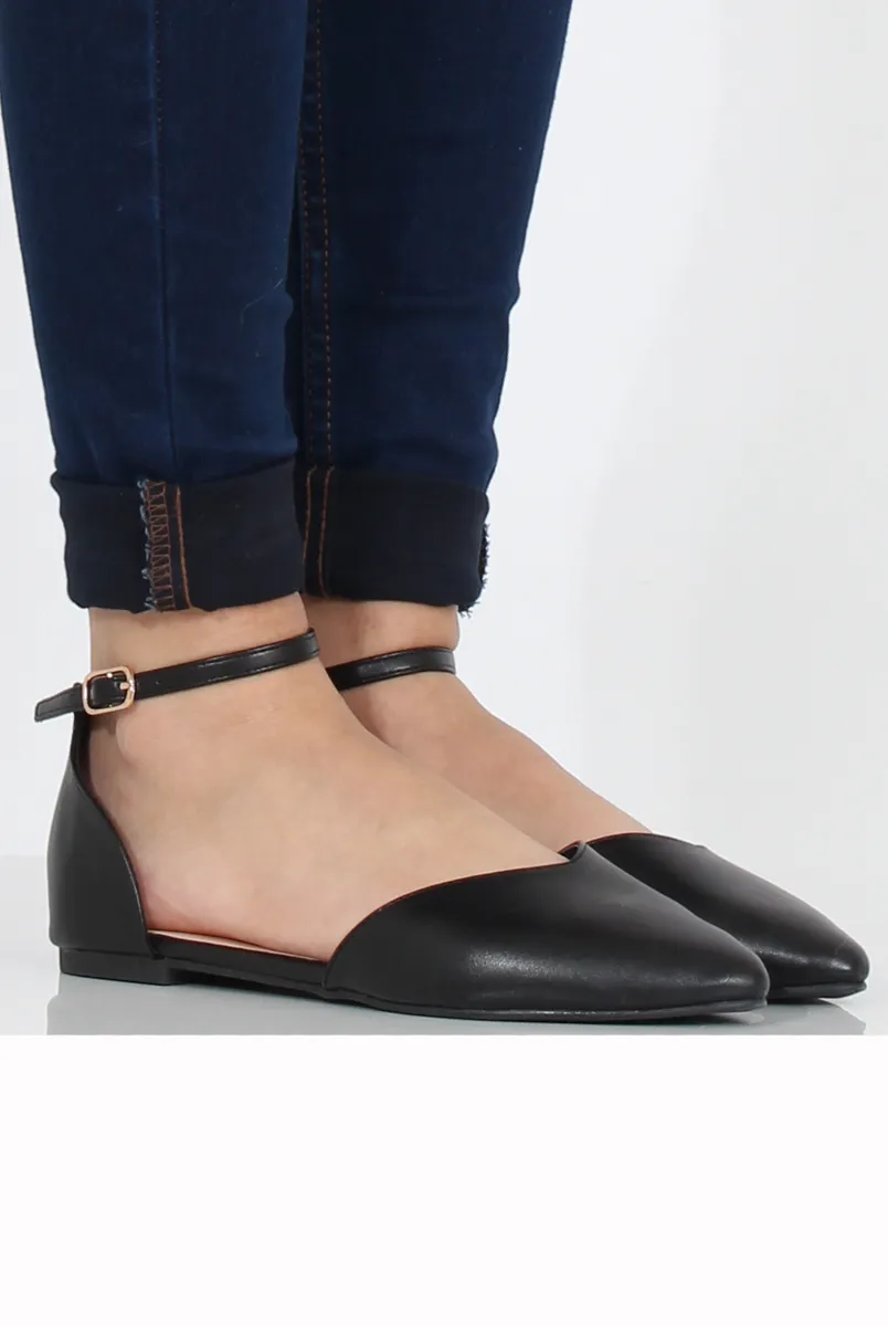 - Kelsa Customer satisfaction Black Flat Shoes PU Exceptional value Pointed