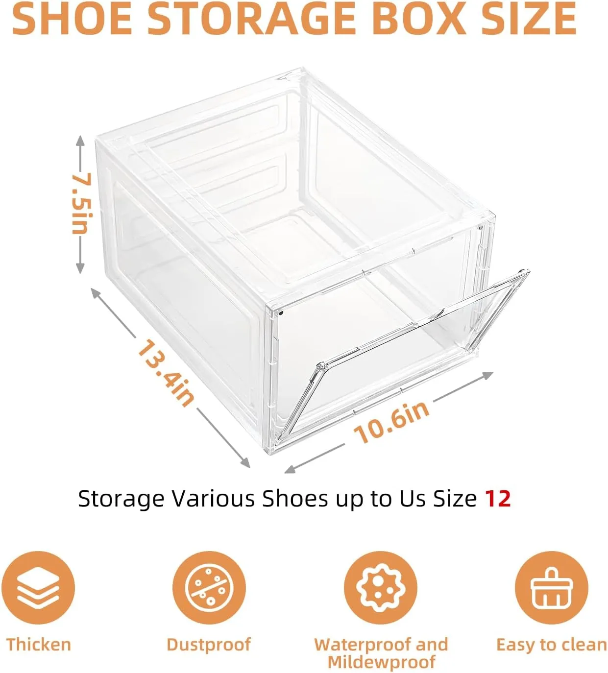 10 Pack Large Shoe Boxes Clear Plastic Stackable，Drop Front Shoe Box with Clear Door, Shoe Containers For Sneaker Display,Fit up to US Size12 (clear, 10 pack)