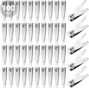 100 Pieces Nail Clippers Bulk Stainless Steel Clippers Flat Fingernail Clipper Portable Travel Fingernails Pointed Manicure Pedicure Sturdy Trimmer Set Nail Cutter Tool Set for Men Women