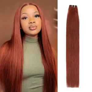 12A Double Drawn Reddish Brown Bundles Human Hair, Soft and Fullness Copper Red Color 100% Raw Remy Hair Weave Auburn Brown 33B Colored Single Straight Bundle 10 Inch Sew In