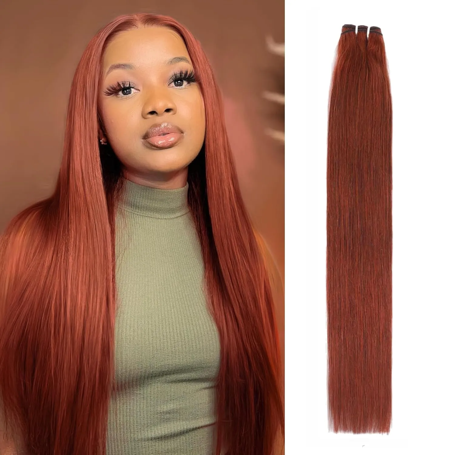 12A Double Drawn Reddish Brown Bundles Human Hair, Soft and Fullness Copper Red Color 100% Raw Remy Hair Weave Auburn Brown 33B Colored Single Straight Bundle 10 Inch Sew In