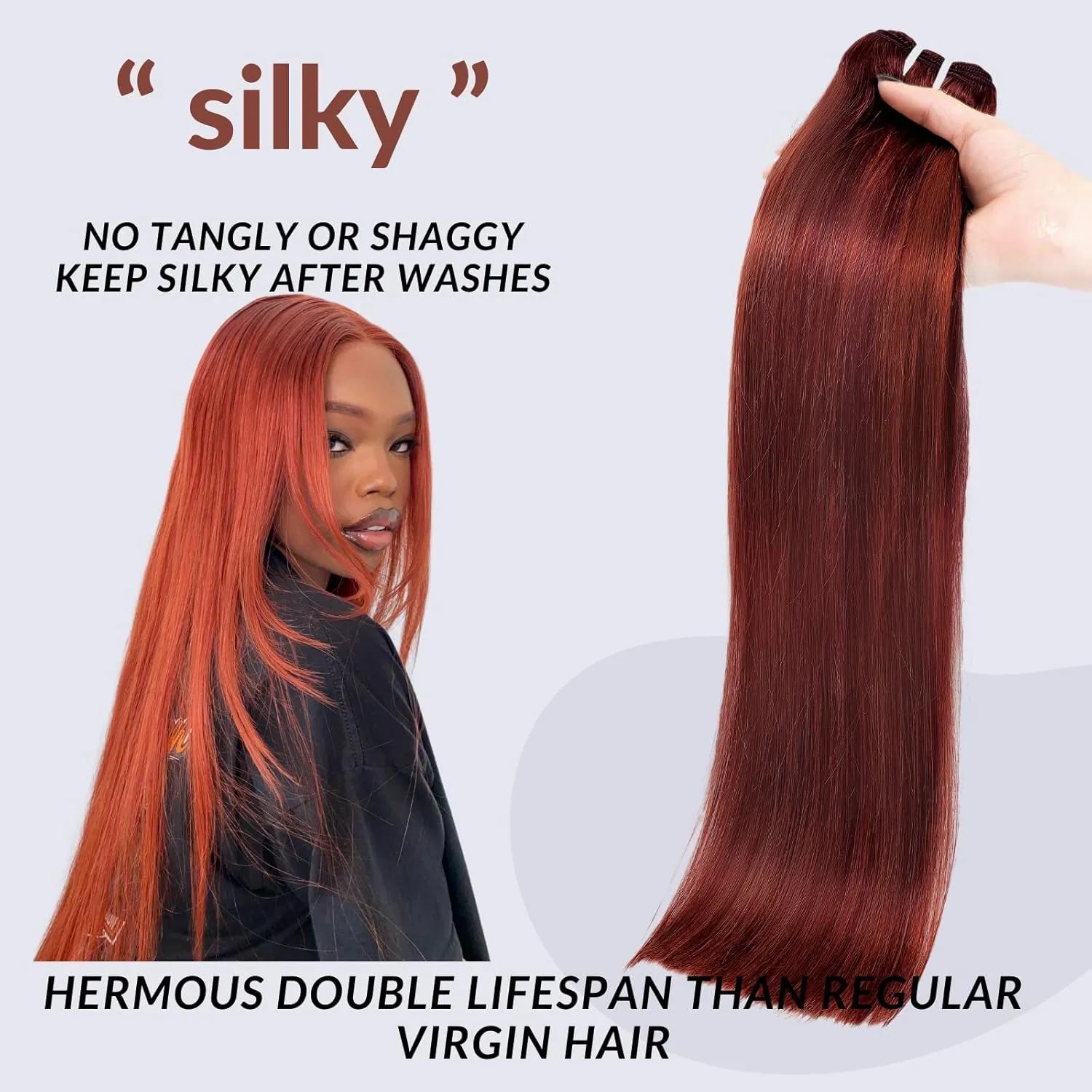 12A Double Drawn Reddish Brown Bundles Human Hair, Soft and Fullness Copper Red Color 100% Raw Remy Hair Weave Auburn Brown 33B Colored Single Straight Bundle 10 Inch Sew In