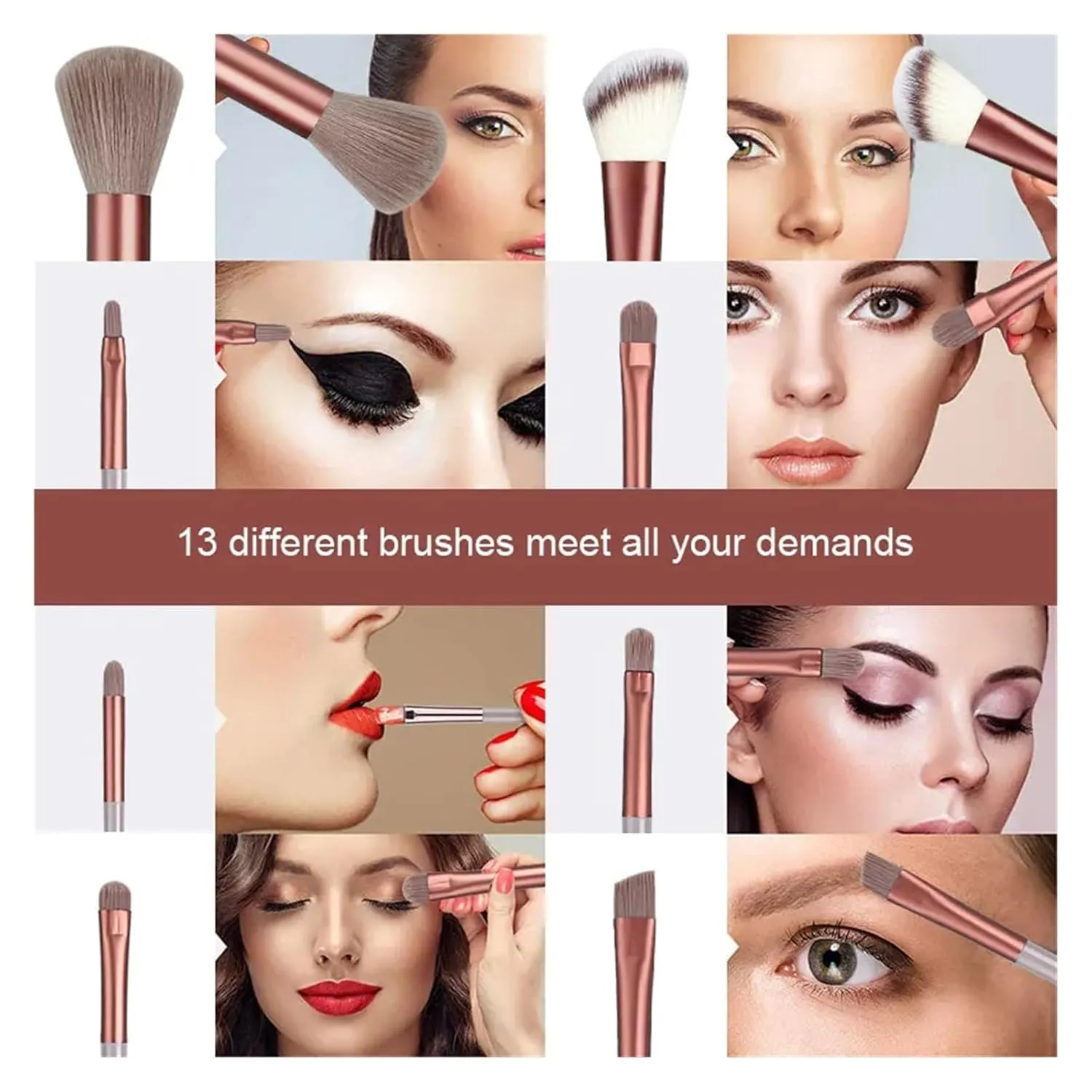 13Pcs Makeup Brushes Set Soft Fluffy Eye Shadow Highlighter Concealers Brush Blush Loose Powder Brush Blending Women Beauty Tool(Yellow with bag)