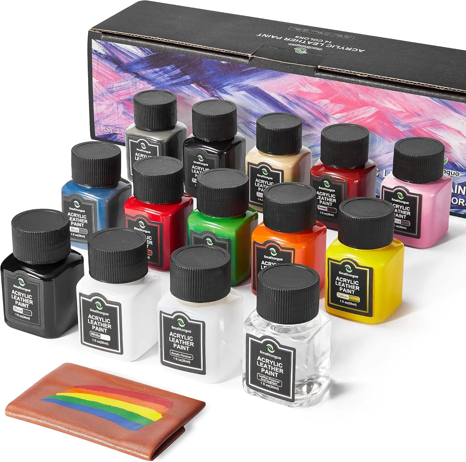14 Original Colors Acrylic Leather Paint Kit for Shoes, Sneaker, Couches, Bags, Car Seat, Acrylic Leather Dye Set with Leather Preparer and Deglazer(Each Bottle 30ml)