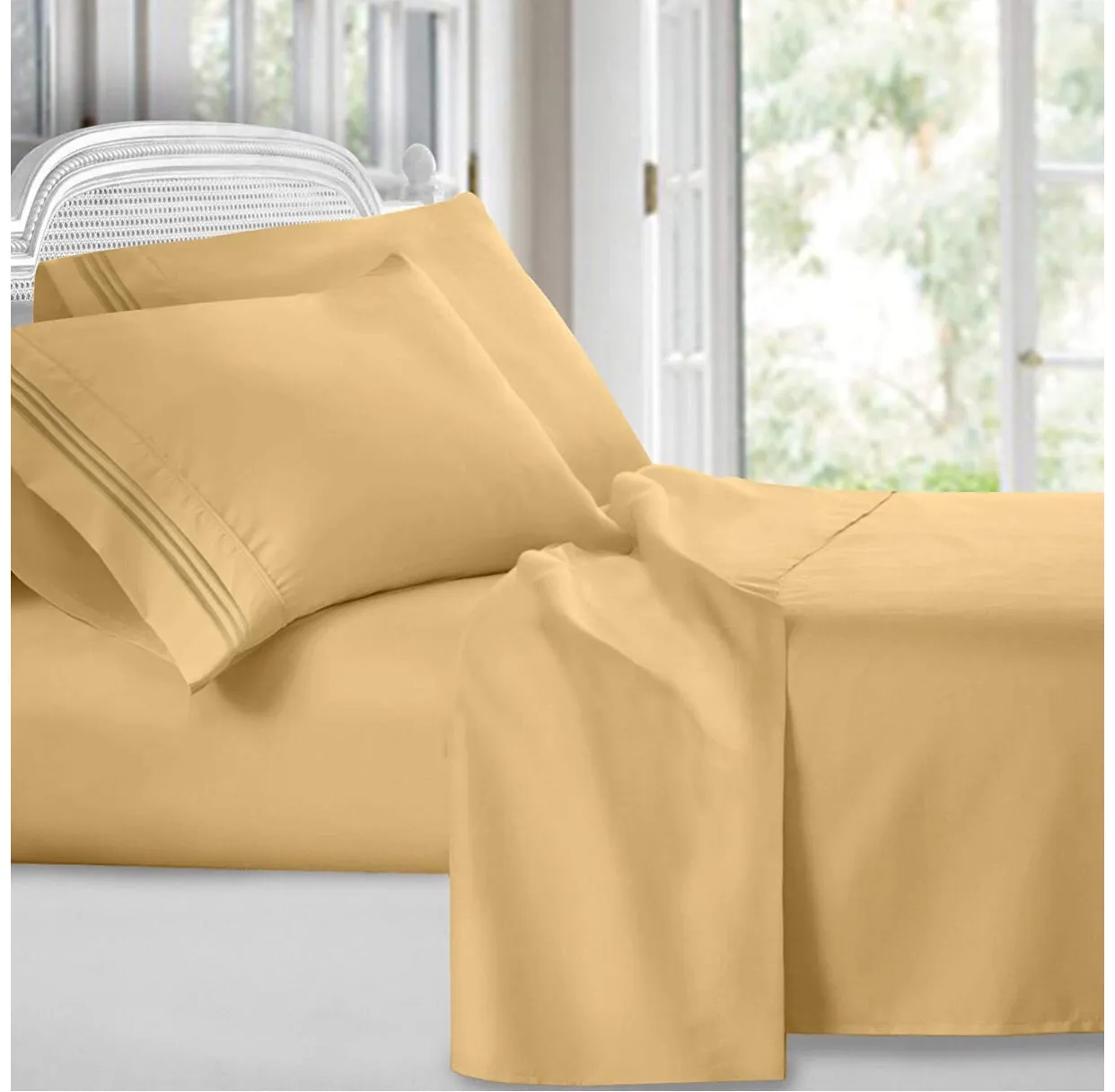 1,500 Thread-Count Gold Bed Sheets Set