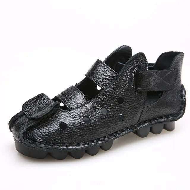 2017 Summer New Soft Bottom Flat Genuine Leather Women Shoes