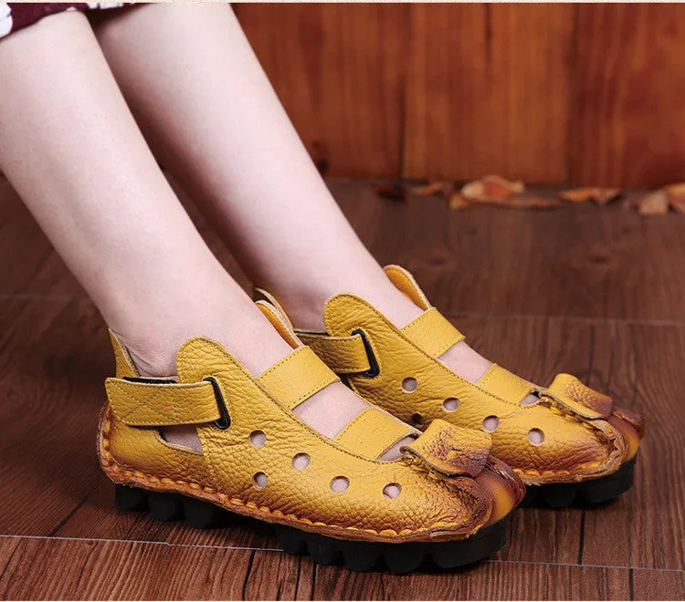 2017 Summer New Soft Bottom Flat Genuine Leather Women Shoes