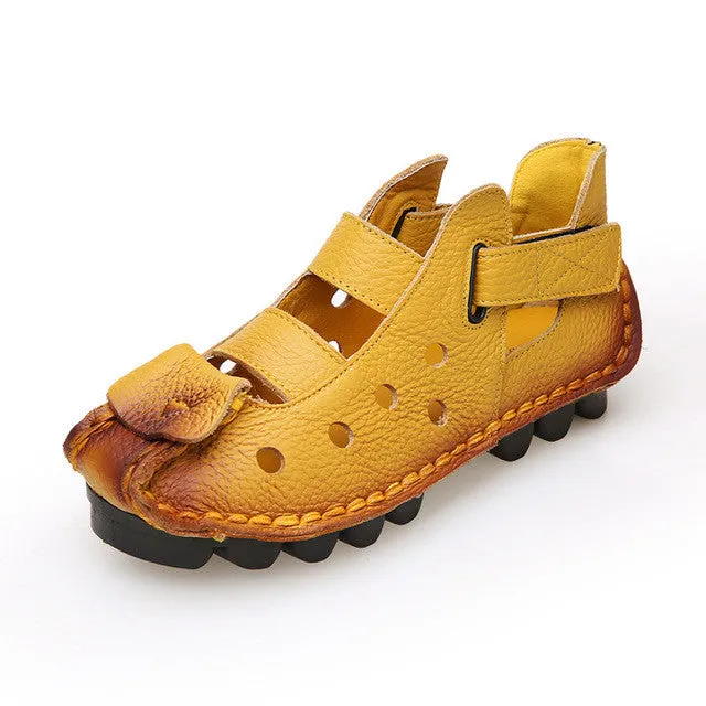 2017 Summer New Soft Bottom Flat Genuine Leather Women Shoes