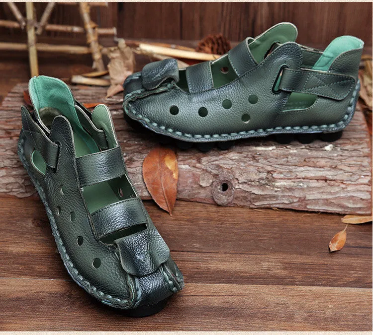 2017 Summer New Soft Bottom Flat Genuine Leather Women Shoes