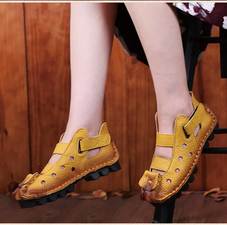 2017 Summer New Soft Bottom Flat Genuine Leather Women Shoes