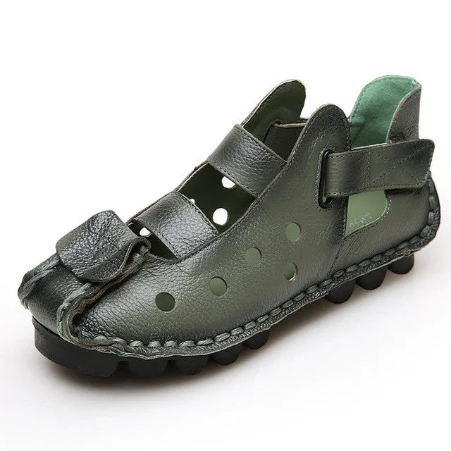 2017 Summer New Soft Bottom Flat Genuine Leather Women Shoes