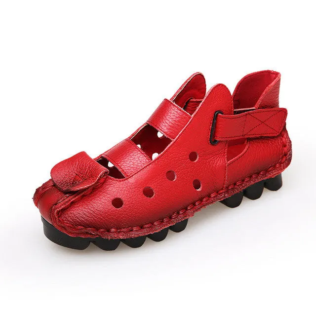 2017 Summer New Soft Bottom Flat Genuine Leather Women Shoes