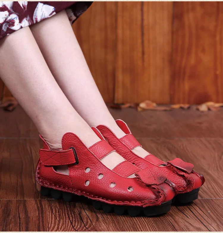 2017 Summer New Soft Bottom Flat Genuine Leather Women Shoes