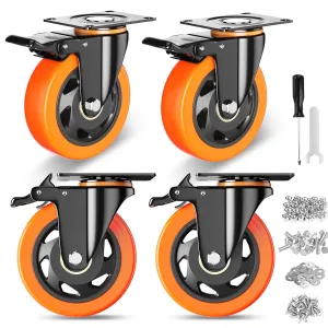 4 Inch Caster Wheels, Casters Set of 4, Heavy Duty Casters with Brake 2200 Lbs, Locking Industrial Swivel Top Plate Casters Wheels for Furniture and Workbench Cart(Two Hardware Kits Include)