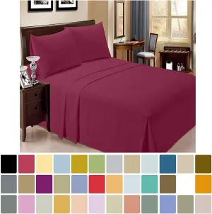800-Thread-Count 100% Cotton Sheet Pure Burgundy Full-Sheets Set, 4-Piece Long-Staple Cotton Best-Bedding Sheets for Bed, Soft & Silky Sateen Weave Fits Mattress Upto 12'' Deep Pocket
