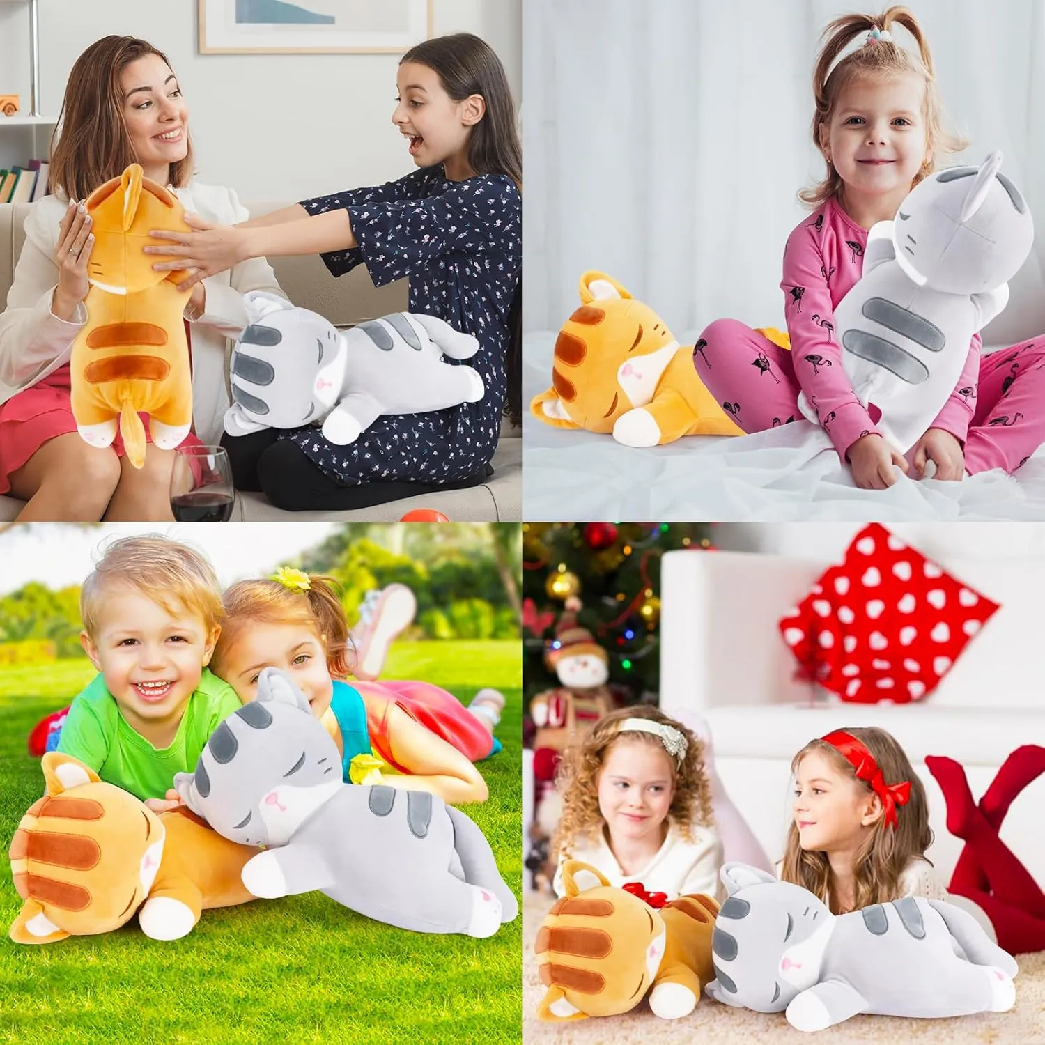 Achwishap Cat Stuffed Animal,Cat Plush Pillow,Soft Kitten Plush Kawaii Cat Hugging Pillow,Cute Plush Toys Cuddle Plushie for Kids Adults Gifts Birthday(Gray Cat,14”)