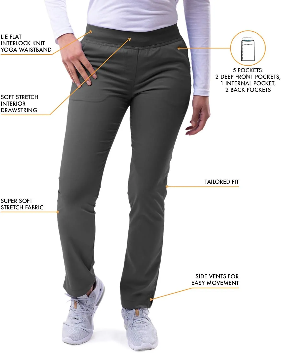 Adar Pro Core Classic Scrub Set for Women - Tailored V-Neck Scrub Top & Tailored Yoga Scrub Pants