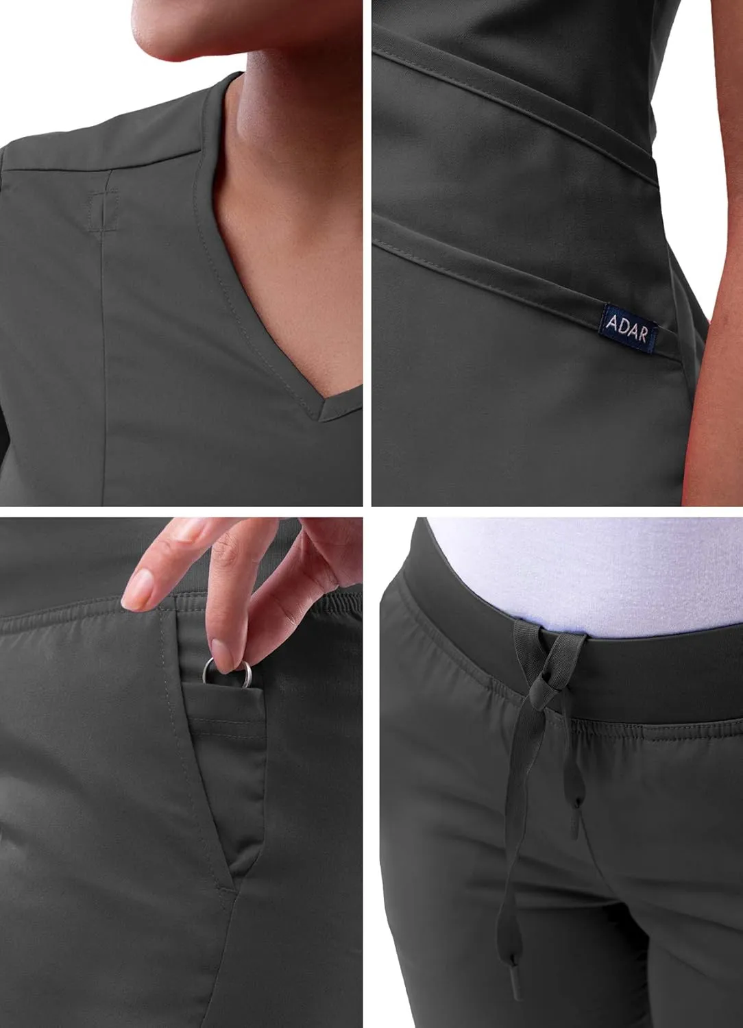 Adar Pro Core Classic Scrub Set for Women - Tailored V-Neck Scrub Top & Tailored Yoga Scrub Pants