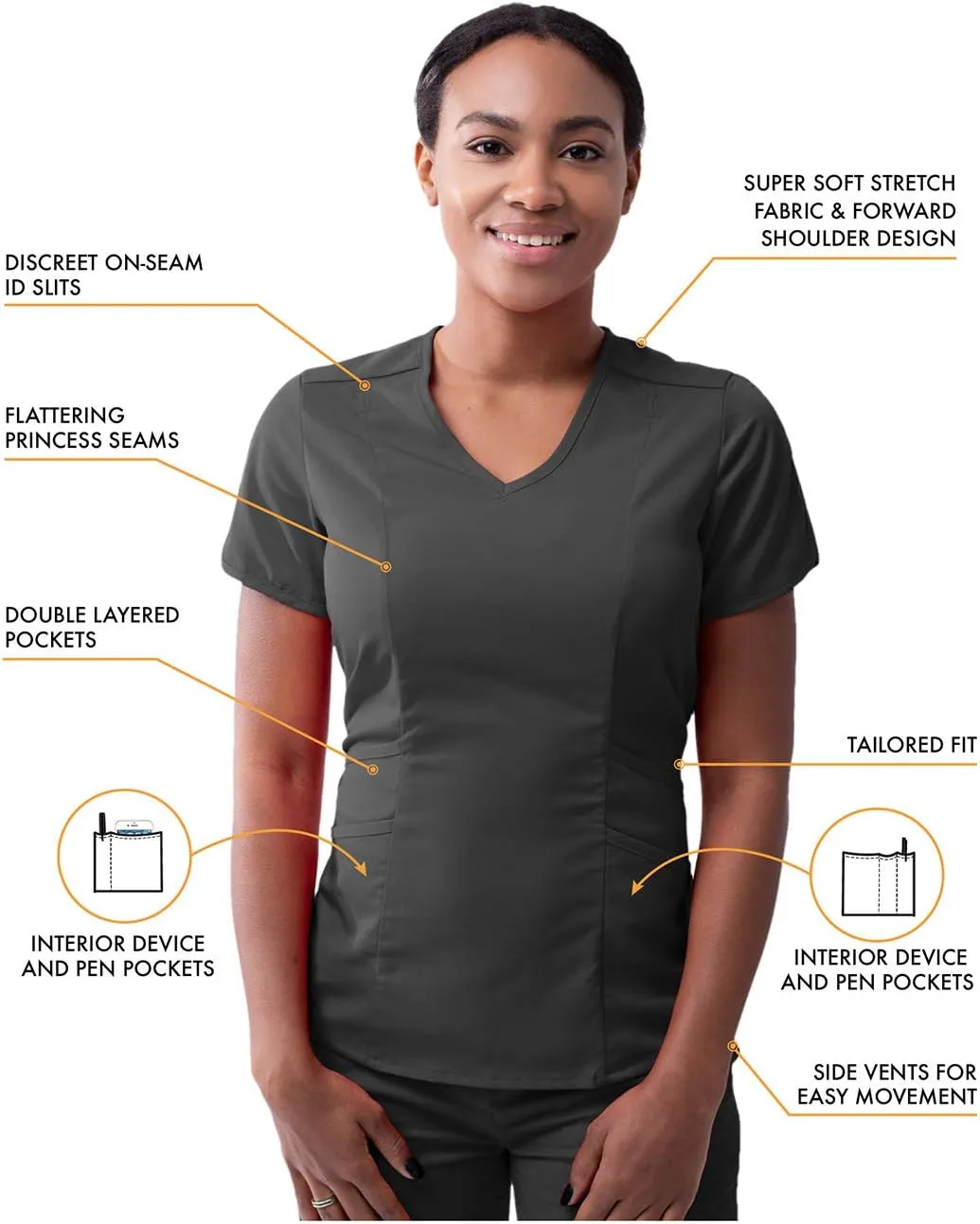 Adar Pro Core Classic Scrub Set for Women - Tailored V-Neck Scrub Top & Tailored Yoga Scrub Pants