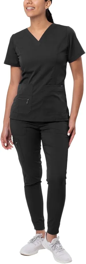Adar Pro Flawless Plus Scrub Set for Women - Elevated V-Neck Top & Jogger Scrub Pants