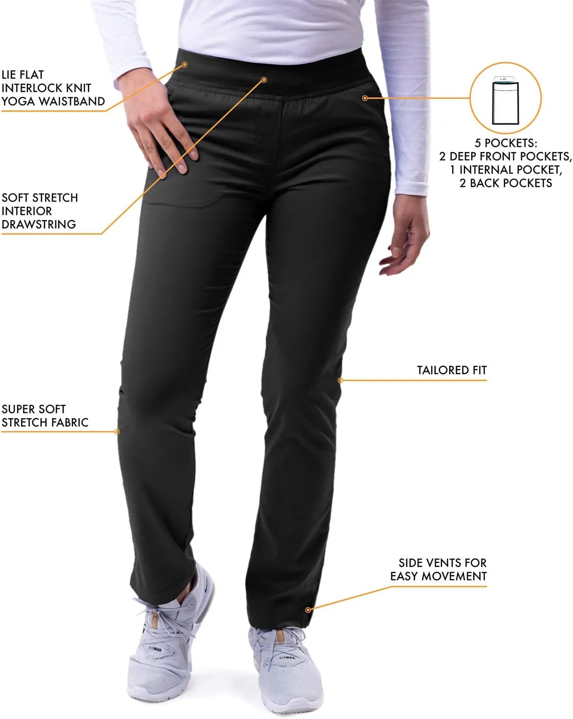Adar Pro Scrubs for Women - Skinny Leg Yoga Scrub Pants