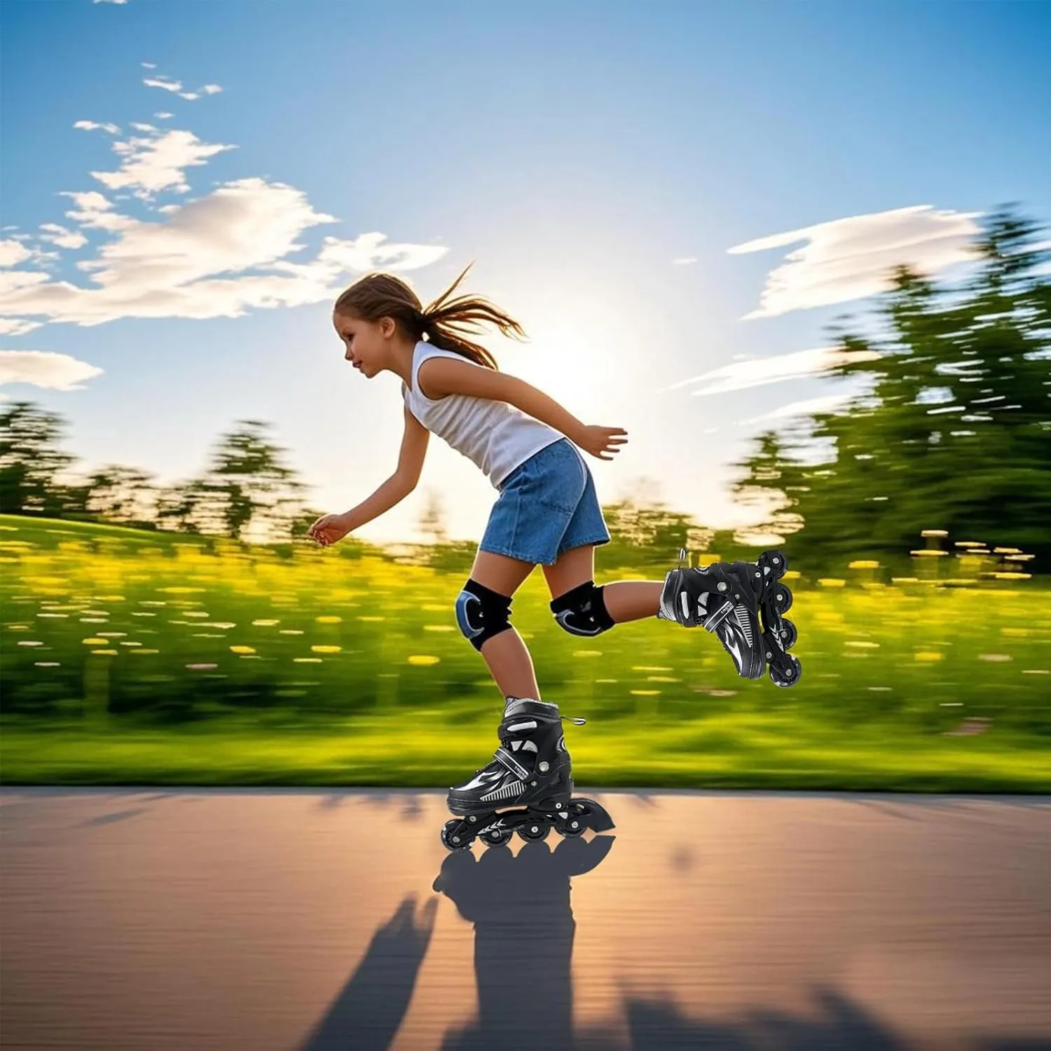 Adjustable Inline Skates for Kids and Teens Ages 4-16, All 8 Wheels of Inline Roller Skates Light Up, Safe and Fun Illuminating for Outdoor Indoor Sports
