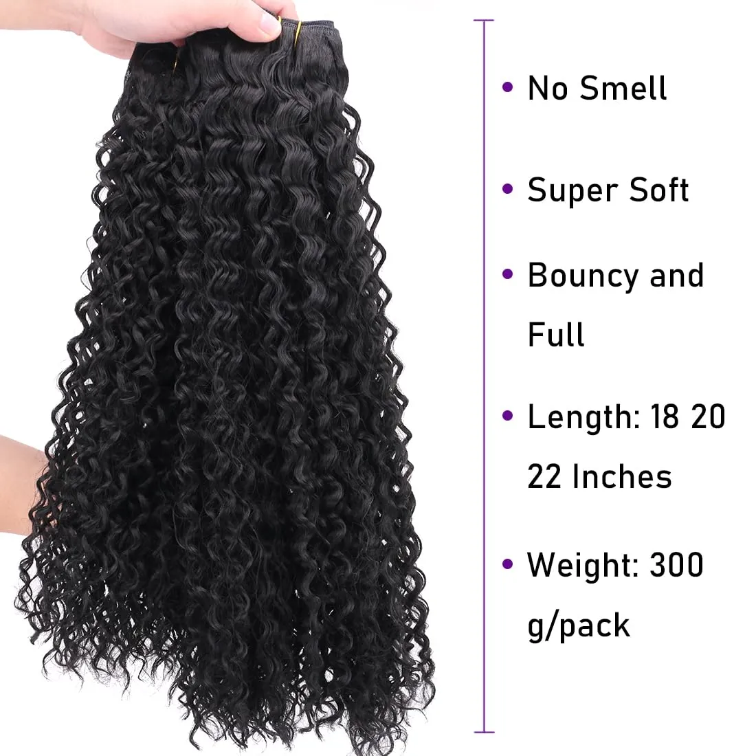 Afro Kinky Curly Synthetic Hair Weave 3 Bundles 18 20 22 Inches 300 Gram Jerry Curly Bundles High Temperature Fiber Hair Extensions for Black Women Color Black