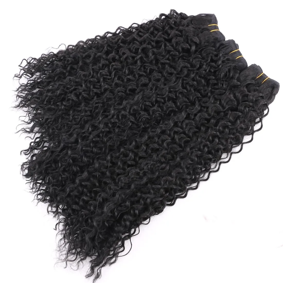 Afro Kinky Curly Synthetic Hair Weave 3 Bundles 18 20 22 Inches 300 Gram Jerry Curly Bundles High Temperature Fiber Hair Extensions for Black Women Color Black
