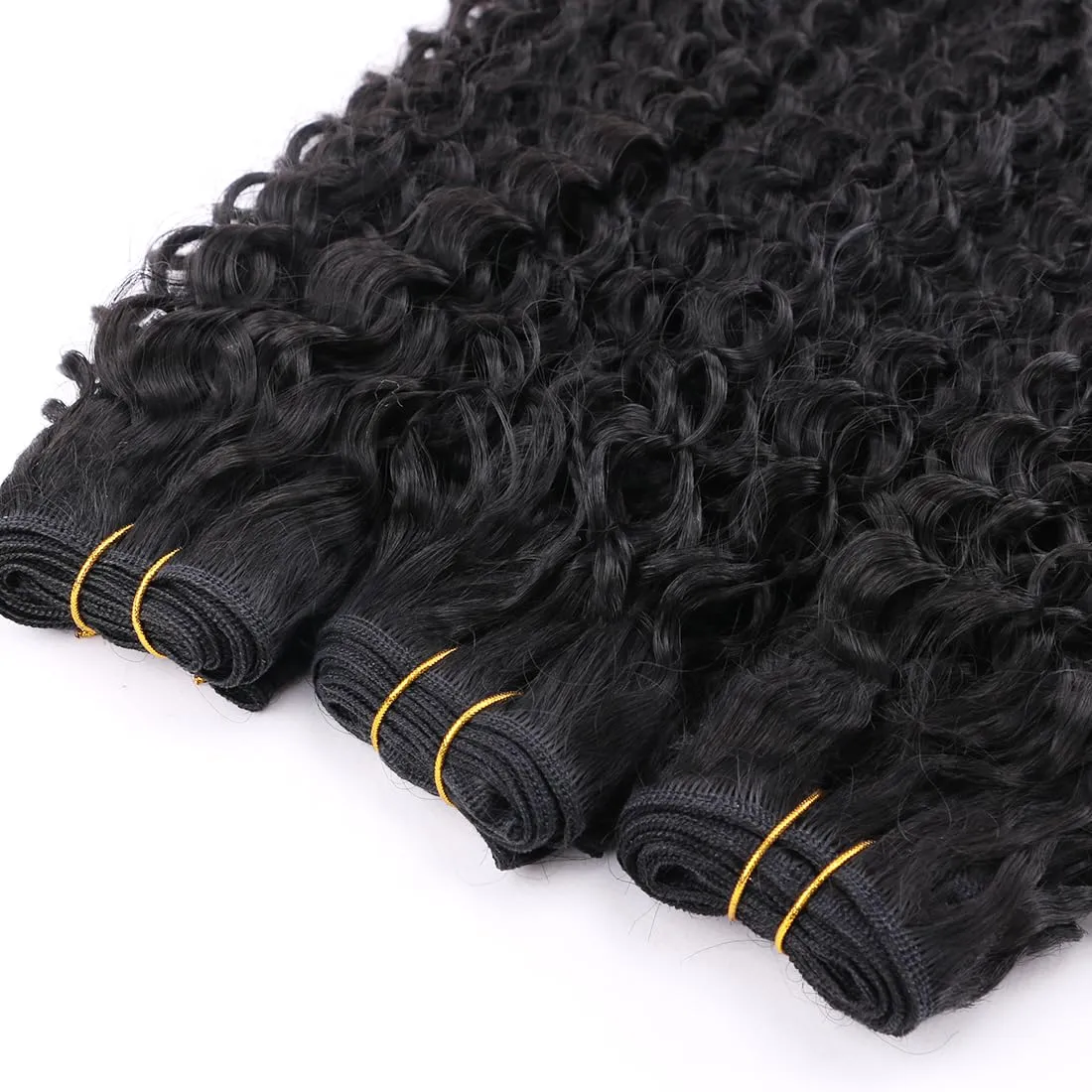 Afro Kinky Curly Synthetic Hair Weave 3 Bundles 18 20 22 Inches 300 Gram Jerry Curly Bundles High Temperature Fiber Hair Extensions for Black Women Color Black