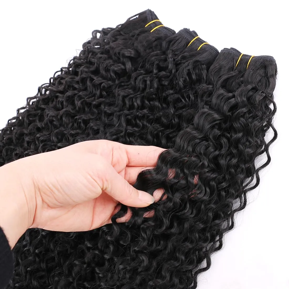 Afro Kinky Curly Synthetic Hair Weave 3 Bundles 18 20 22 Inches 300 Gram Jerry Curly Bundles High Temperature Fiber Hair Extensions for Black Women Color Black