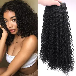 Afro Kinky Curly Synthetic Hair Weave 3 Bundles 18 20 22 Inches 300 Gram Jerry Curly Bundles High Temperature Fiber Hair Extensions for Black Women Color Black