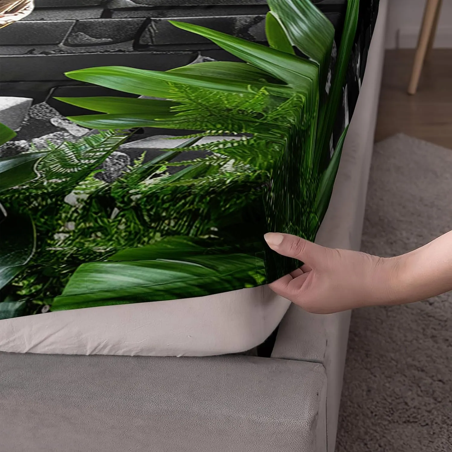 AILONEN Kids Dinosaur Fitted Sheet Set Twin Size, Jungle Plant Dino Bedding Set for Kids Teens Boys,Funny Ancient Animal Bed Sheet Set,1 Fitted Sheet   2 Pillowcases,3Pcs