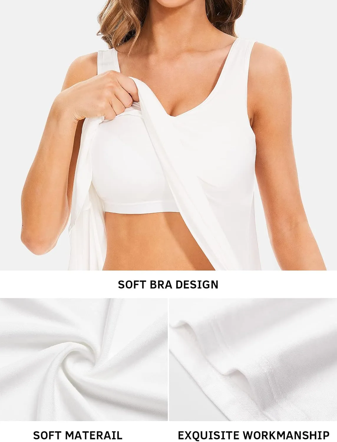 Air Curvey Tank Tops for Women Build in Bra Casual Flowy Tank Pleated Loose Fit S-XXXXL