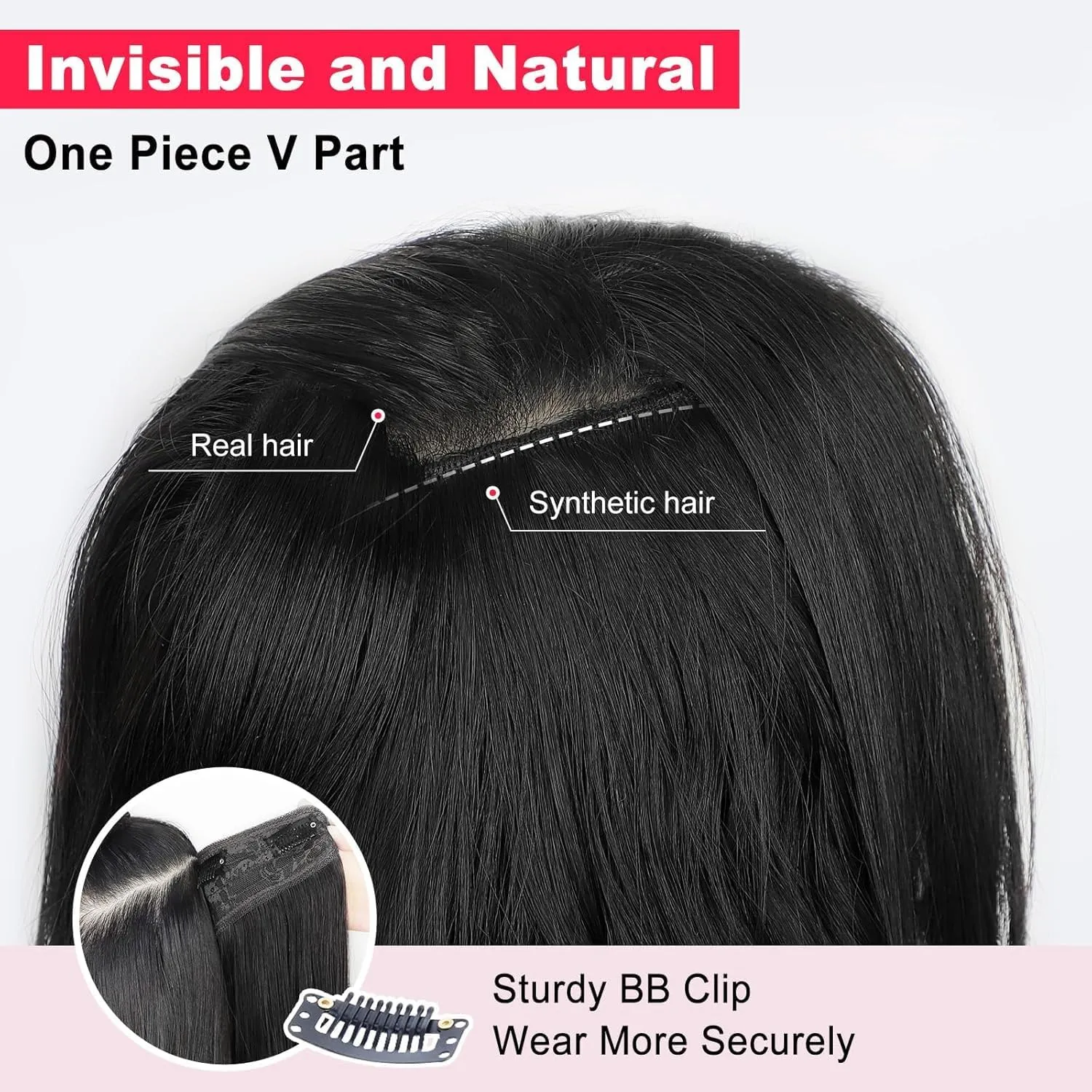 ALXNAN Clip in Hair Extensions, Black Long Wavy Hair Extensions for Women Clip Ins Soft Full Head Synthetic Hairpieces 20 Inch