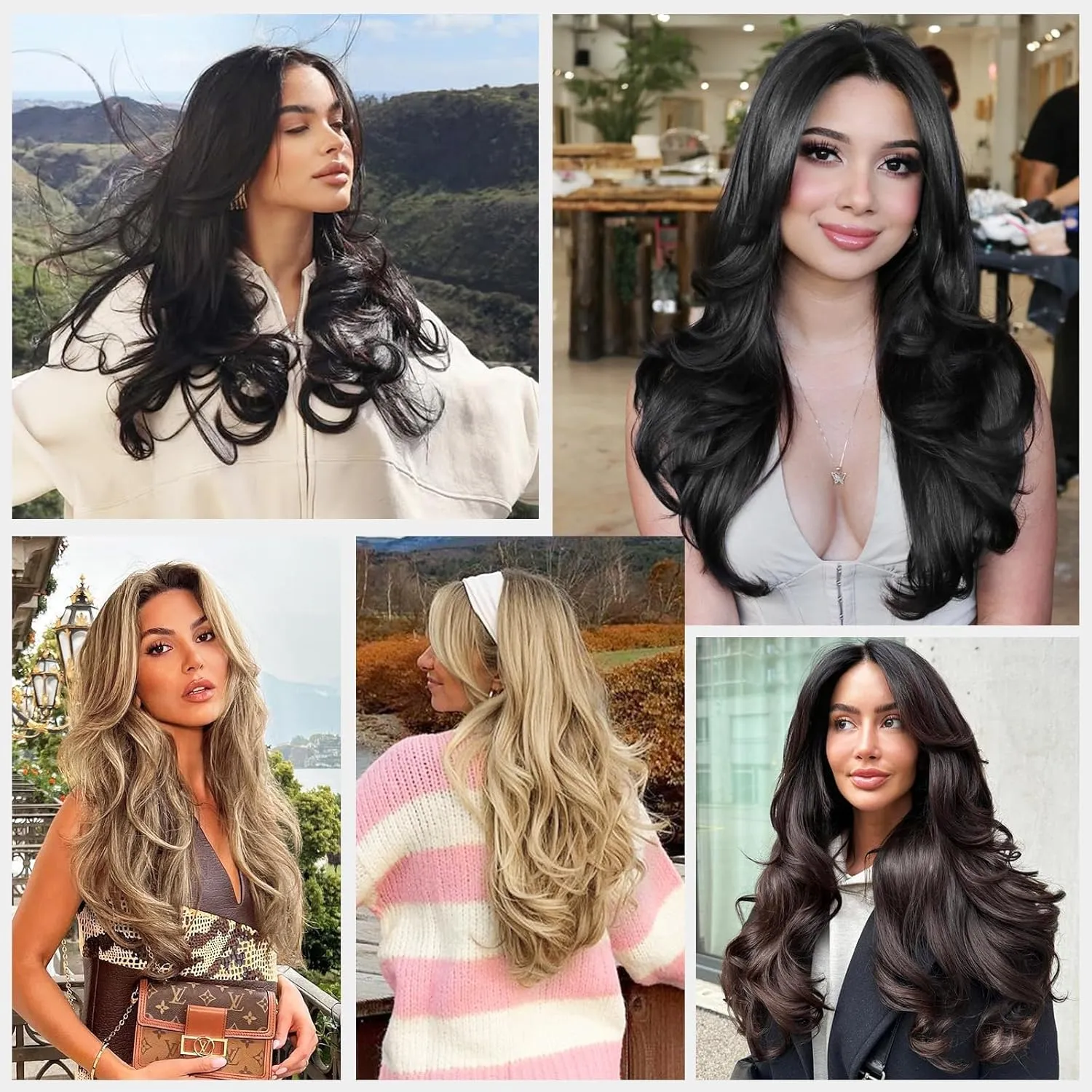 ALXNAN Clip in Hair Extensions, Black Long Wavy Hair Extensions for Women Clip Ins Soft Full Head Synthetic Hairpieces 20 Inch