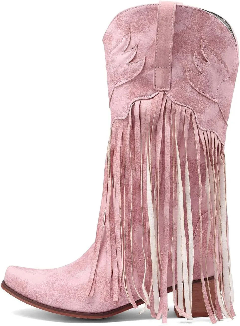 AMDBEL Mid Calf Boots for Women Low Heel Fall Boots for Women 2024 Winter Retro Tassel Pointed Toe Cowboy Boots Fashion Shoes