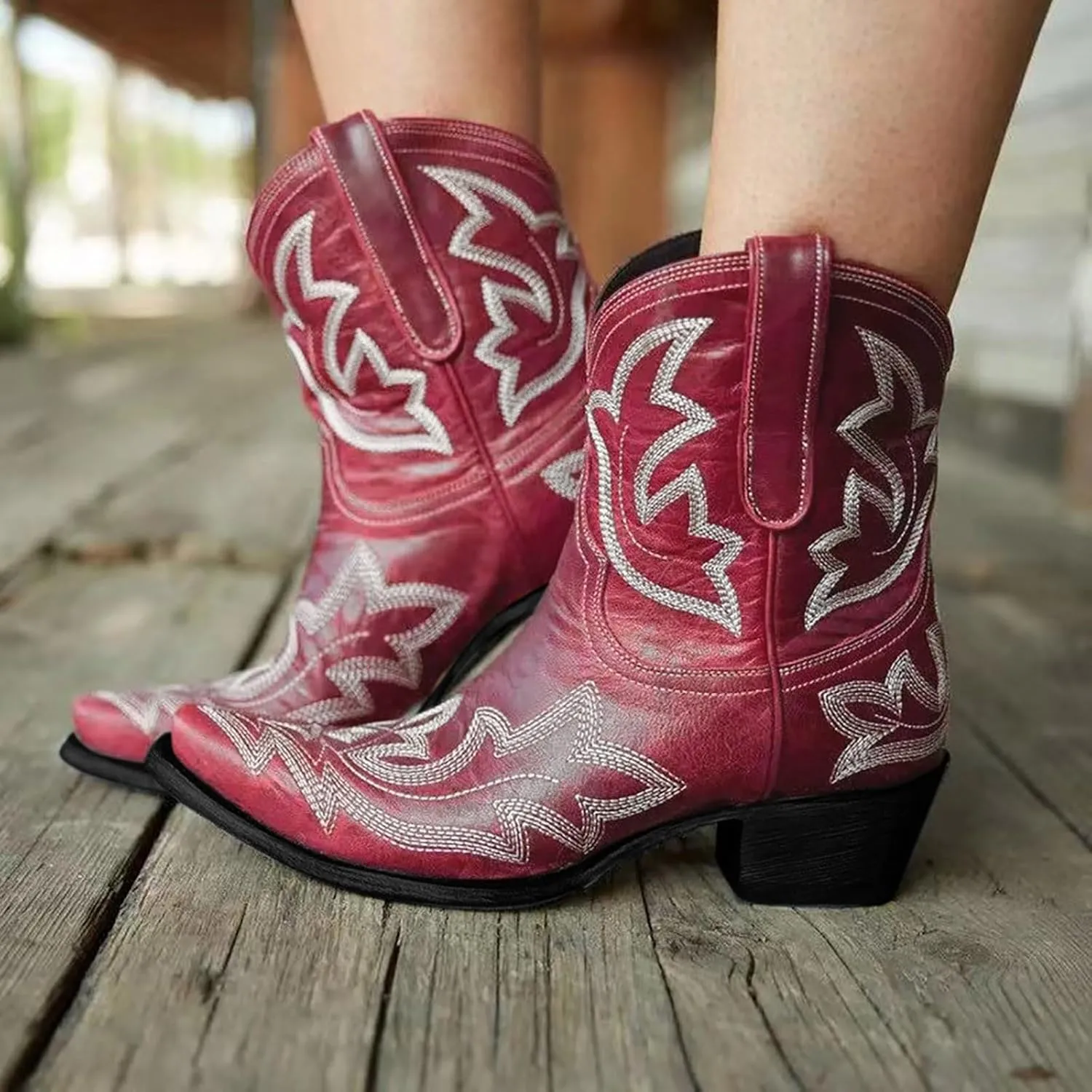 AMDBEL Wide Calf Boots for Women Low Heel Womens Fall Boots 2024 Winter Pointed Toe Western Cowboy Boots Fashion Shoes