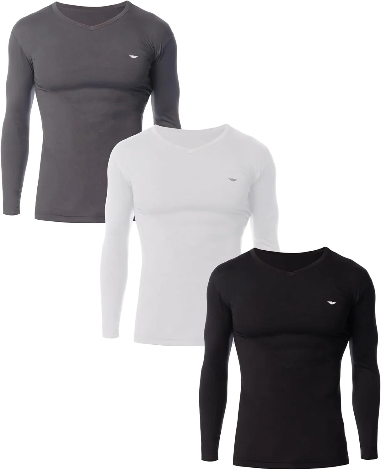 AMERICAN HEAVEN Men's 3 Pack Base Layer Long Sleeve Thermal V Neck Top | Soft & Lightweight Fleece Lined Shirts