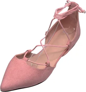 ANUFER Women Soft Faux Suede Flat Pointed Toe Pumps Fancy Cross Lace Up Ballerinas Shoes