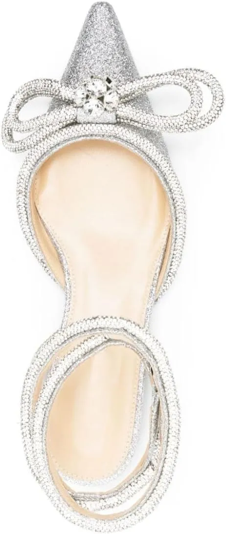Arqa Double Bow Crystal Embellished Flats Women's Rhinestone Ankle Straps Ballet Flat Pointed Toe Bows Ballerina Shoes