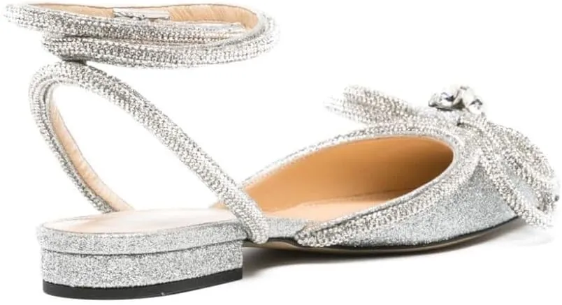 Arqa Double Bow Crystal Embellished Flats Women's Rhinestone Ankle Straps Ballet Flat Pointed Toe Bows Ballerina Shoes