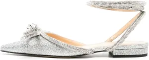 Arqa Double Bow Crystal Embellished Flats Women's Rhinestone Ankle Straps Ballet Flat Pointed Toe Bows Ballerina Shoes