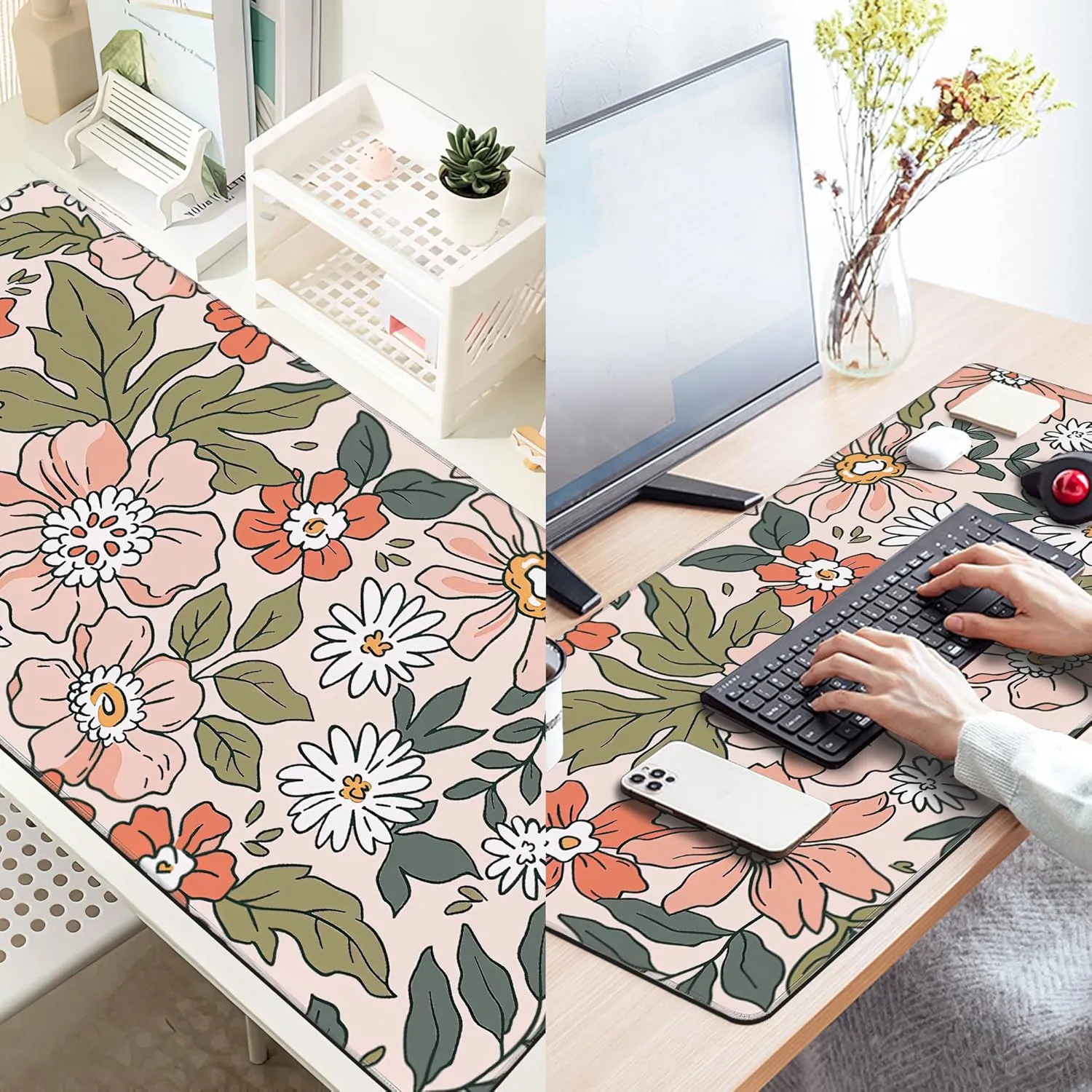 Art Colorful Florals Extended Large Mouse Pad,Large Gaming Mouse Pad,Extended Big Desk Mat Keyboard Pad,Waterproof Non-Slip Desk Mat for Home Office and Gaming 35.4x15.7 Inch