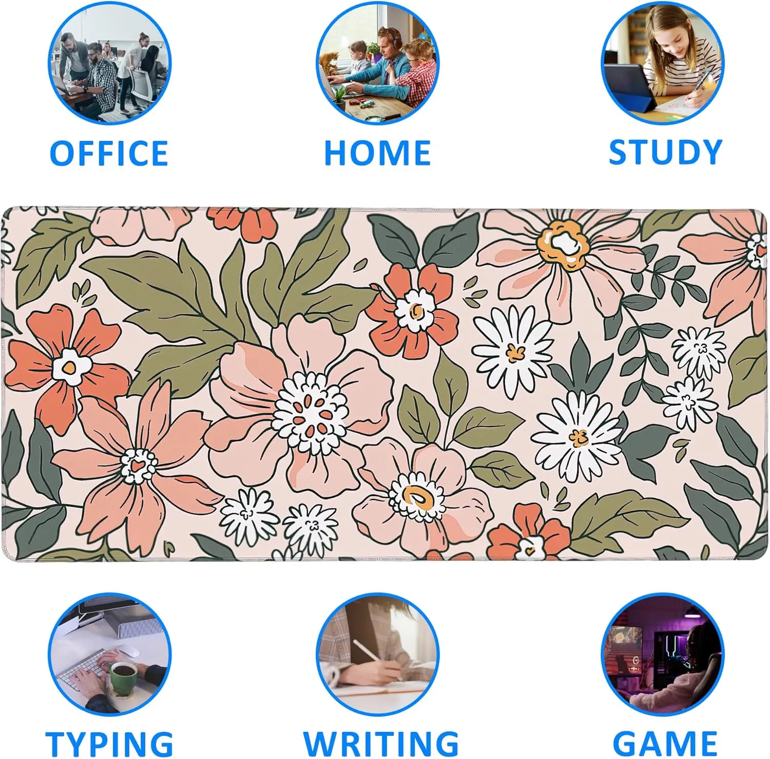 Art Colorful Florals Extended Large Mouse Pad,Large Gaming Mouse Pad,Extended Big Desk Mat Keyboard Pad,Waterproof Non-Slip Desk Mat for Home Office and Gaming 35.4x15.7 Inch