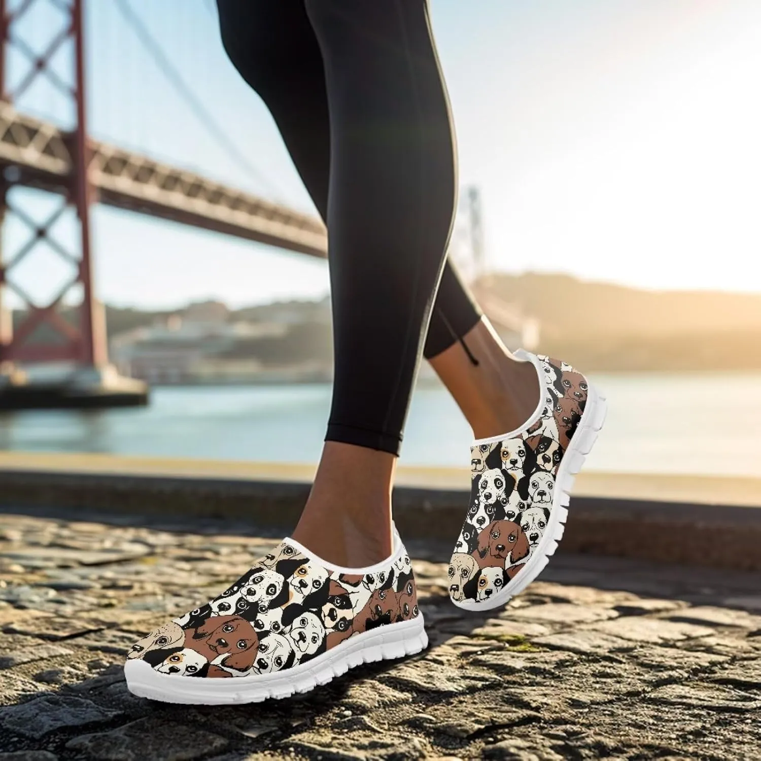 Art Pattern Walking Shoes for Women Slip On Casual Mesh Loafers Lightweight Comfort Ladies Fashion Sneaker for Outdoors Black US Size 5.5-11.5