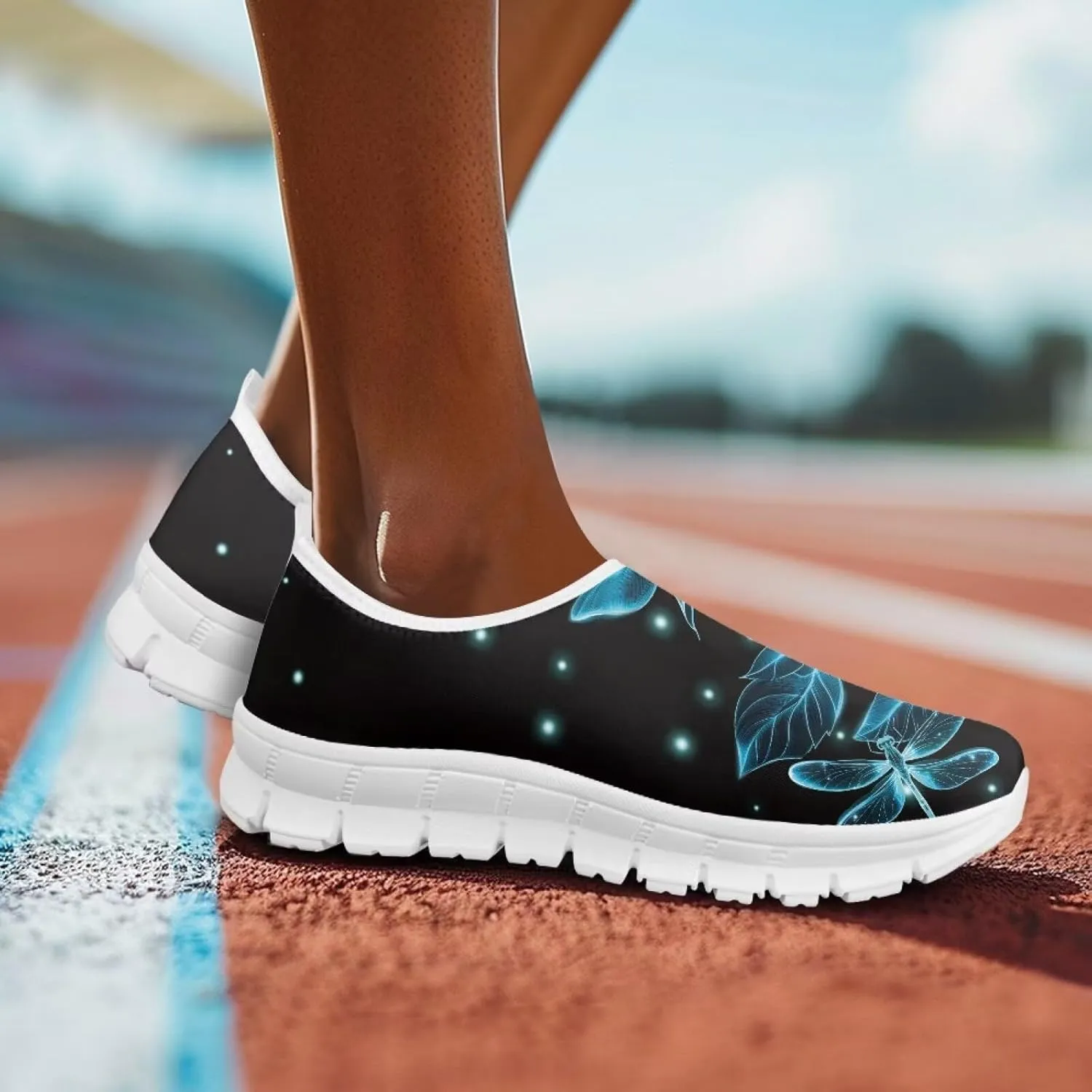 Art Pattern Walking Shoes for Women Slip On Casual Mesh Loafers Lightweight Comfort Ladies Fashion Sneaker for Outdoors Black US Size 5.5-11.5
