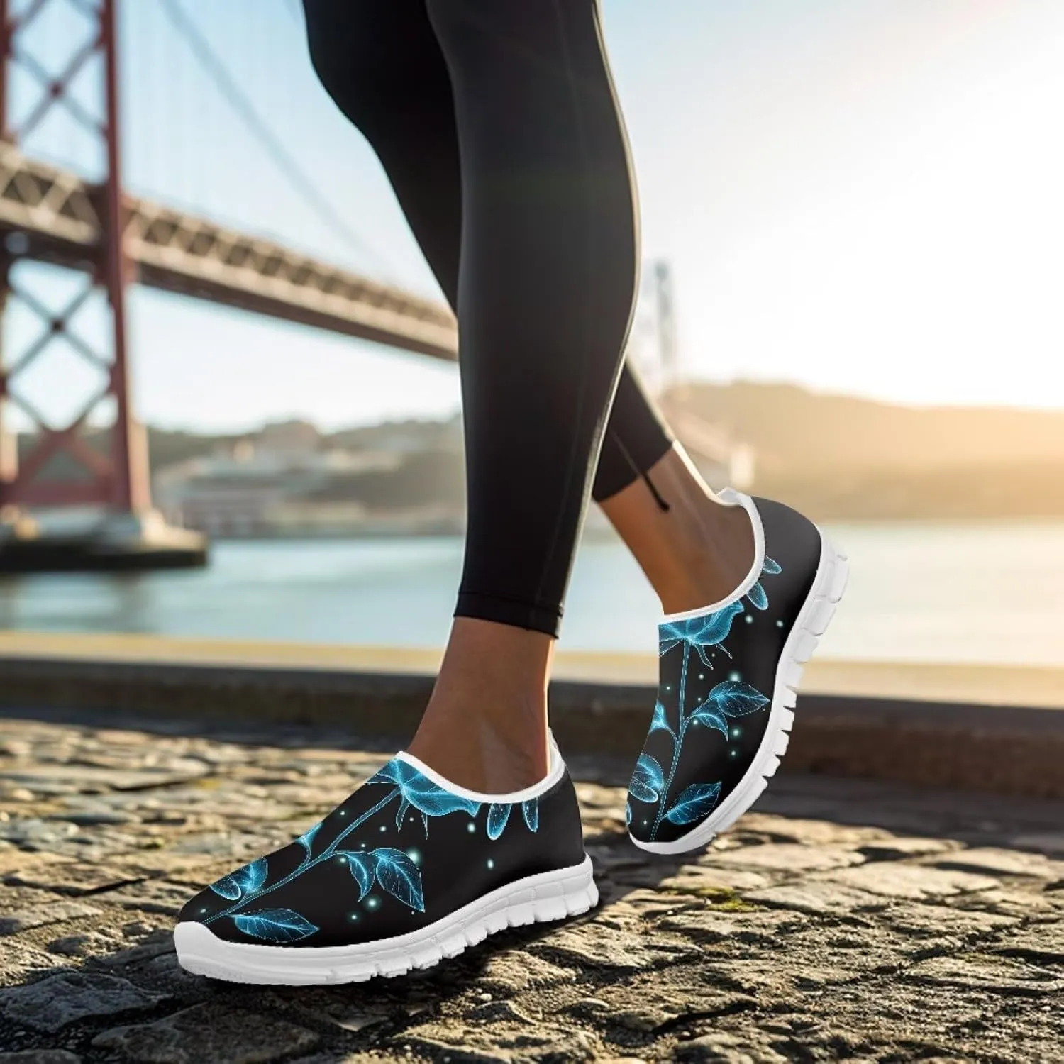 Art Pattern Walking Shoes for Women Slip On Casual Mesh Loafers Lightweight Comfort Ladies Fashion Sneaker for Outdoors Black US Size 5.5-11.5