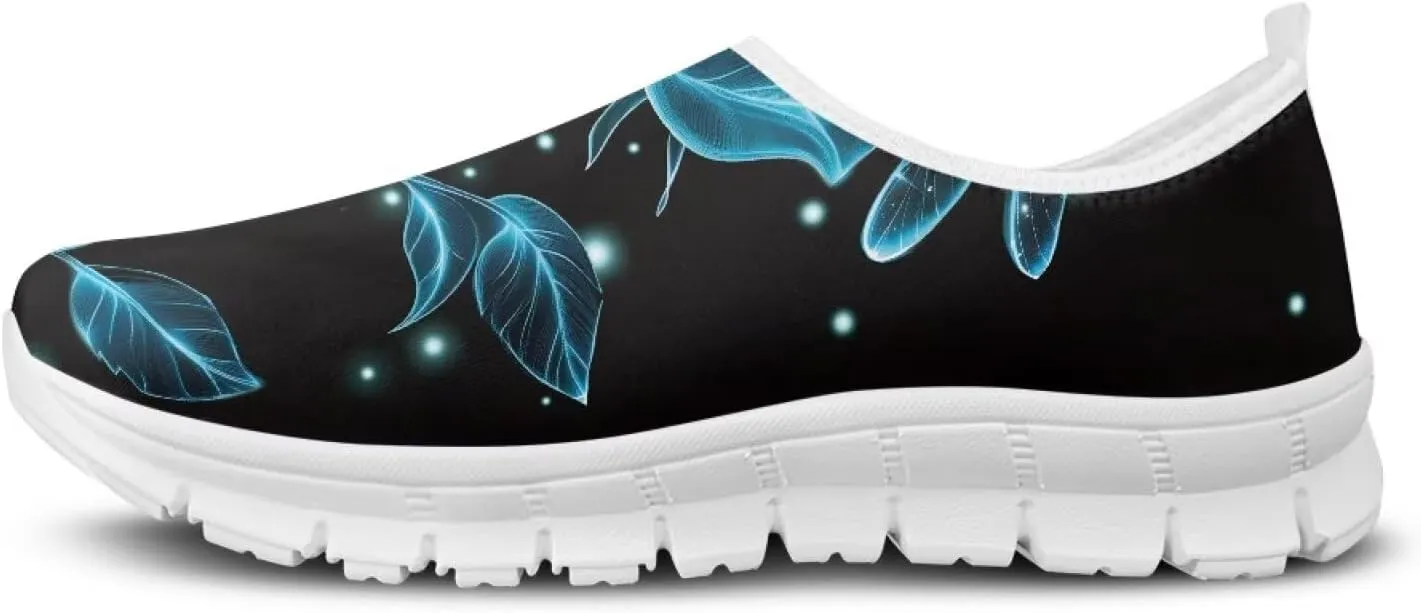 Art Pattern Walking Shoes for Women Slip On Casual Mesh Loafers Lightweight Comfort Ladies Fashion Sneaker for Outdoors Black US Size 5.5-11.5